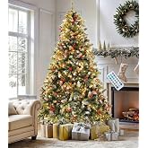 DWVO 6ft Pre-Lit Christmas Tree Pine Cones Red Berries 250 Dual Color LED | Pre-decorated with 58 pine cones, 58 red berries &amp; dual-color lights featuring 11 modes and a remote control,and sturdy stand
