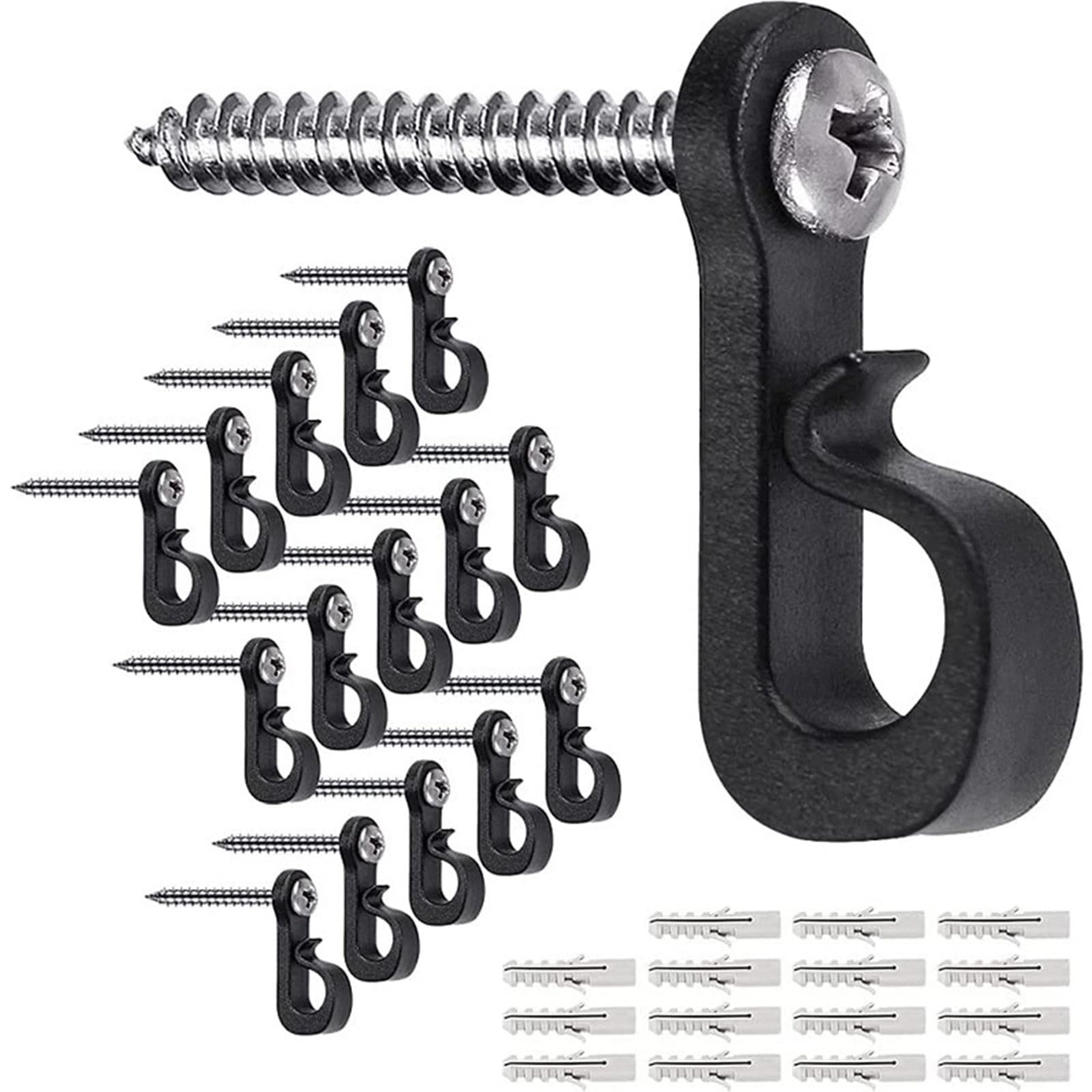 PCXWTLN 20 Pcs Q-Hanger Screw in Hooks, Indoor Outdoor String Light Hooks Clips with Safety Buckle, Led Light Screw Hooks for Hanging String Lights Fairy Lights Patio Light