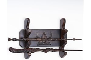 Handicraftviet Wand Display Stand Wall Mount, Handmade Carved Wooden Holder Wands 3 Tiered for Collection, Black (3 slot wand stand)