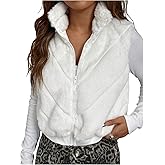 MakeMeChic Women's Fuzzy Zip Up Vest Crop High Neck Sleeveless Jacket Outerwear