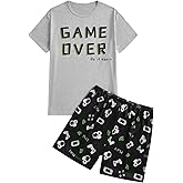Verdusa Men's Pajamas Set 2 Piece Pjs Sets Short Sleeve Letter Print Tee and Short Lounge Set
