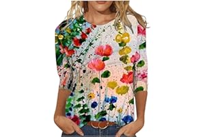 JXQCWY Womens Floral Printed Tunic Tops 3/4 Sleeve Crew Neck Blouses Casual Business Work Shirt