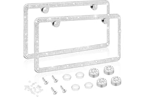 2 Pack Bling License Plate Frames HADEEONG White Rhinestone License Plate Holder Crystal License Plate Protectors with Screw 