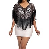 Beckyrebelly Women's 1920s Sequin Shawl Wraps Fringe Capelet Shawls Gatsby Accessories for Harlem Night
