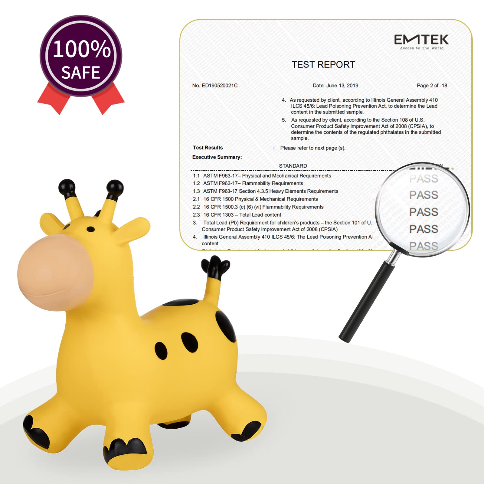 INPANY Bouncy Horse, Giraffe Hopper Toys, Toddlers Bouncing Animal, Inflatable Jumping Hopping Horse, Ride on Rubber Bouncer, Outdoor Indoor Birthday Gifts for 2 3 4 Year Old Girls Boys