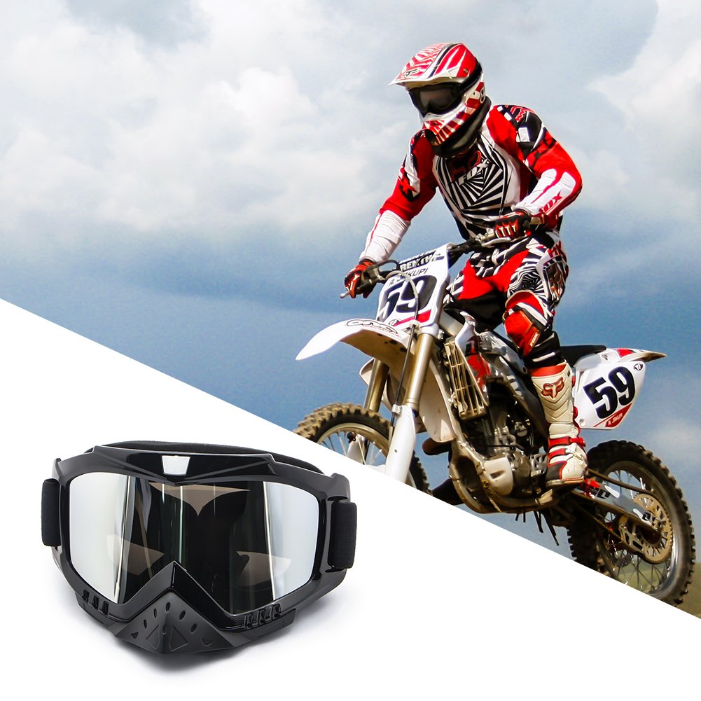 4-FQ Motorcycle Goggles Dirt Bike Goggles Bendable Anti UV Safety Snow Skiing Unisex Goggles Windproof Dustproof Scratch-Resistant Anti-fog Motocross Goggles(Color Sliver)