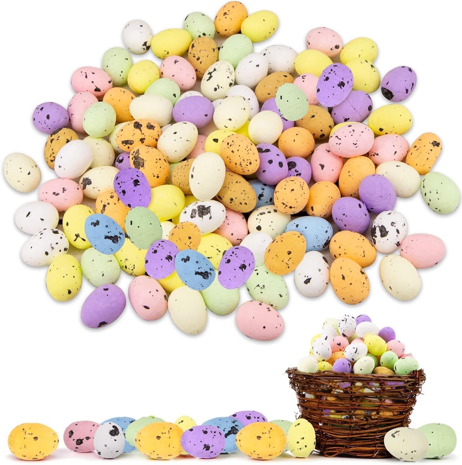 Photo 1 of 100pcs Mini Easter Eggs, Foam Bird Eggs Speckled Pastel Eggs Easter Eggs Bulks Artificial Eggs Crafts DIY Ornaments for Easter Party Decorations Photo Props