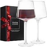 ELIXIR GLASSWARE Modern Red Wine Glasses Set of 2 - 22 oz - Hand Blown Crystal, Tall Long Stem - Unique Large With Stem