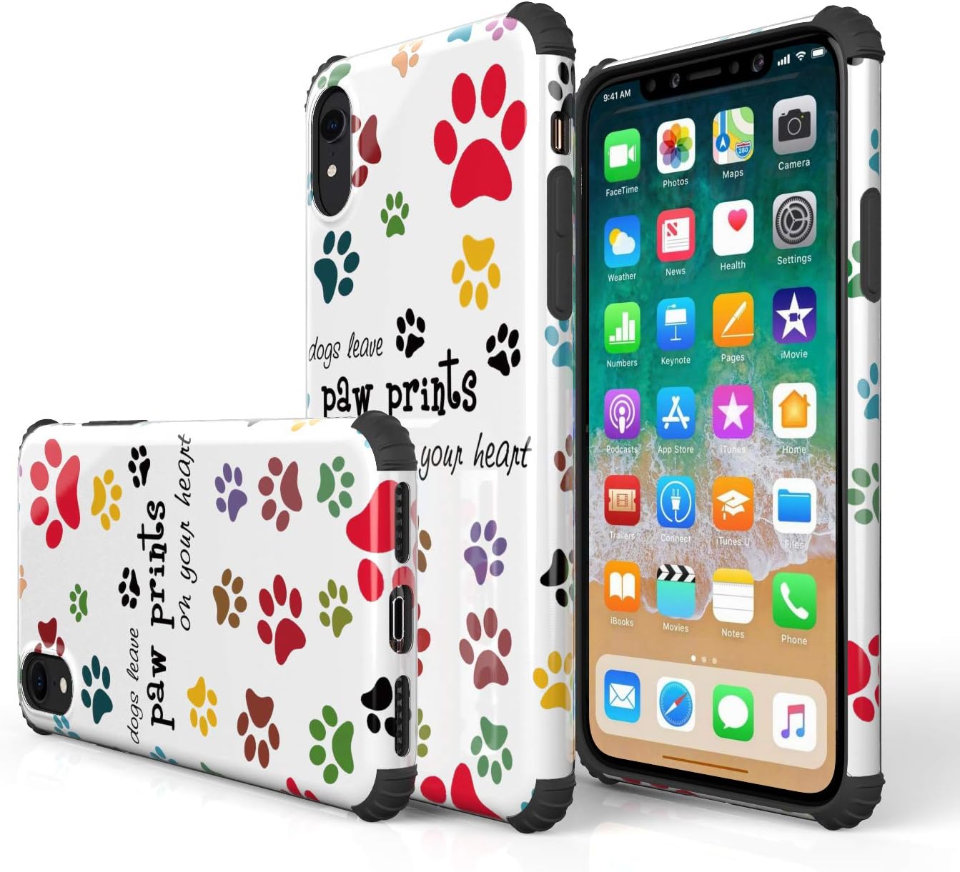 KITATA iPhone Xr Case Shockproof [Bumper Corner], Cute Animals Dog Paws Puppy Pup Print Design, [Impact Resistant] Slim Fit Drop Protection Protective TPU Silicone Pug Cell Phone Cover