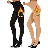 DUCMODA Fleece Lined Tights for Women, Warm Thermal Winter Pantyhose, Soft Opaque Thick Leggings