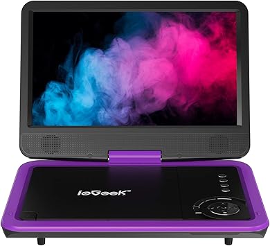 Amazon Com Iegeek Portable Dvd Player 12 5 With 10 1 Hd Swivel Screen Car Travel Dvd Players 5 Hrs Rechargeable Battery Region Free Video Player For Kids Elderly Remote Control Sync Tv Usb Sd Purple Electronics