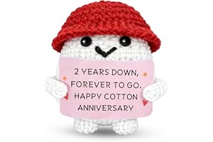 AMBREGRISSUN 2 Year Anniversary Cotton Gifts for Him Her, Cotton Anniversary Wedding Gift for Husband Wife Boyfriend Girlfriend, Happy 2nd Aniversario Handmade Positive Crochet, Two Year Aniversario Card Gifts