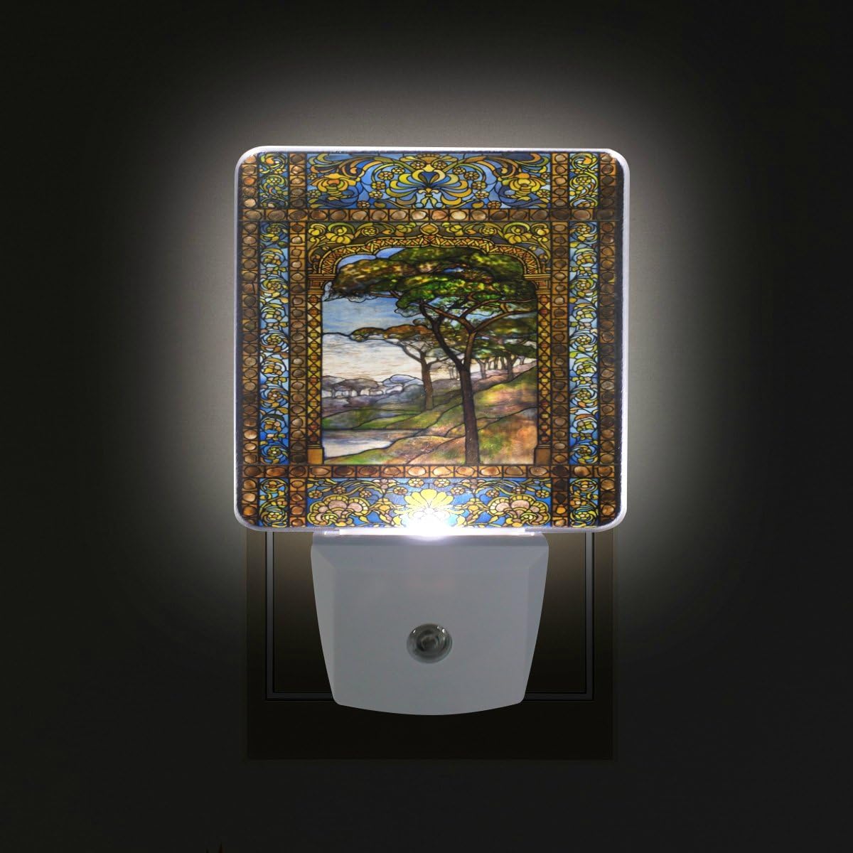 Alirea Stained Glass Windows Plug In Led Night Light Auto Sensor