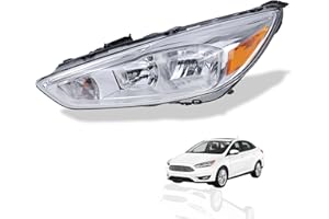 Halogen Headlight Assembly with Bulbs | Compatible With Ford Focus 3rd Gen 2015–2018 | Driver Side, Chrome Housing, Non-LED D