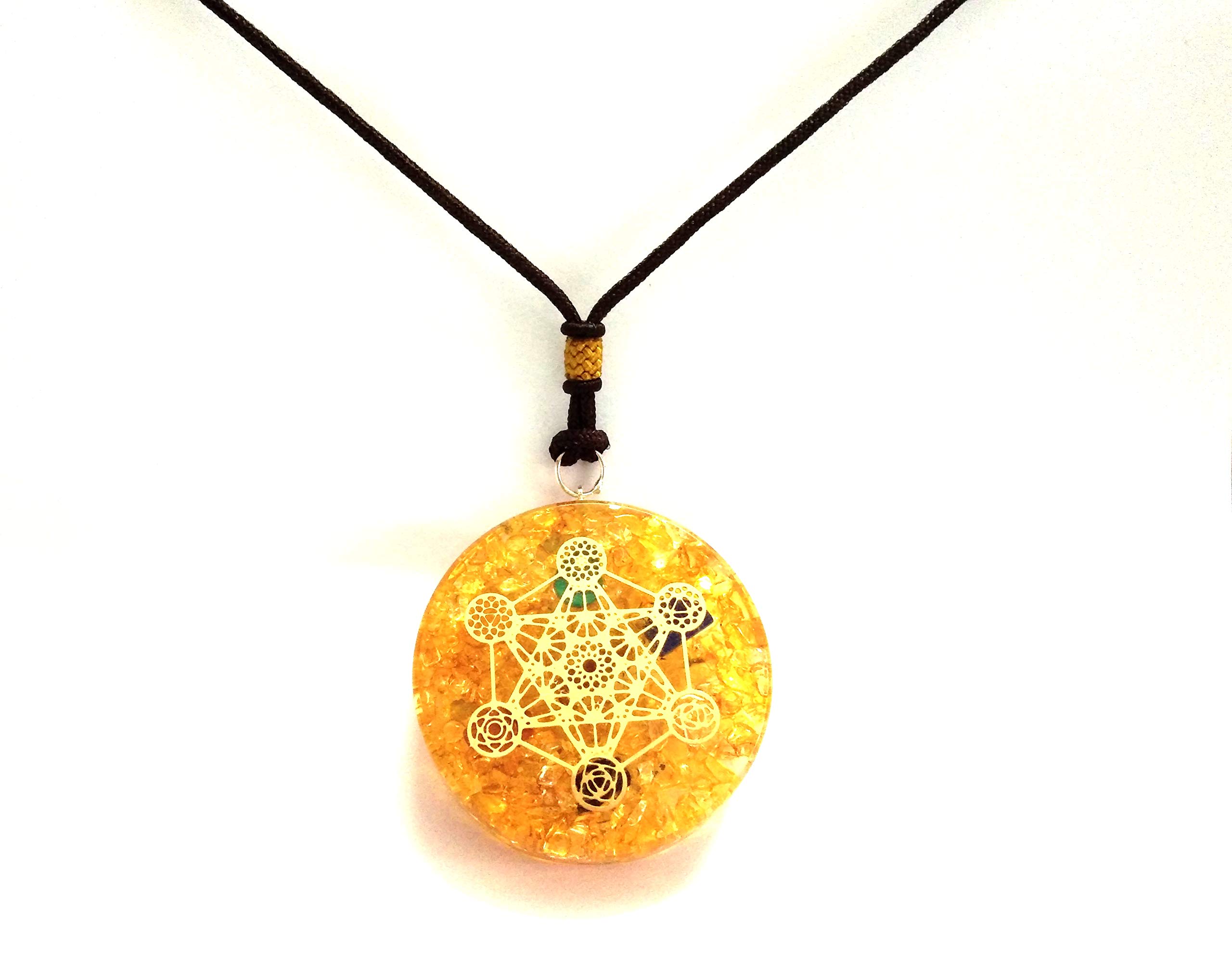 Jet Energized Citrine Metatron Orgone Pendant Round 2 inch Approx. 3rd Eye Activation Boost Healing Gemstone Chakra Balancing Crystal Therapy