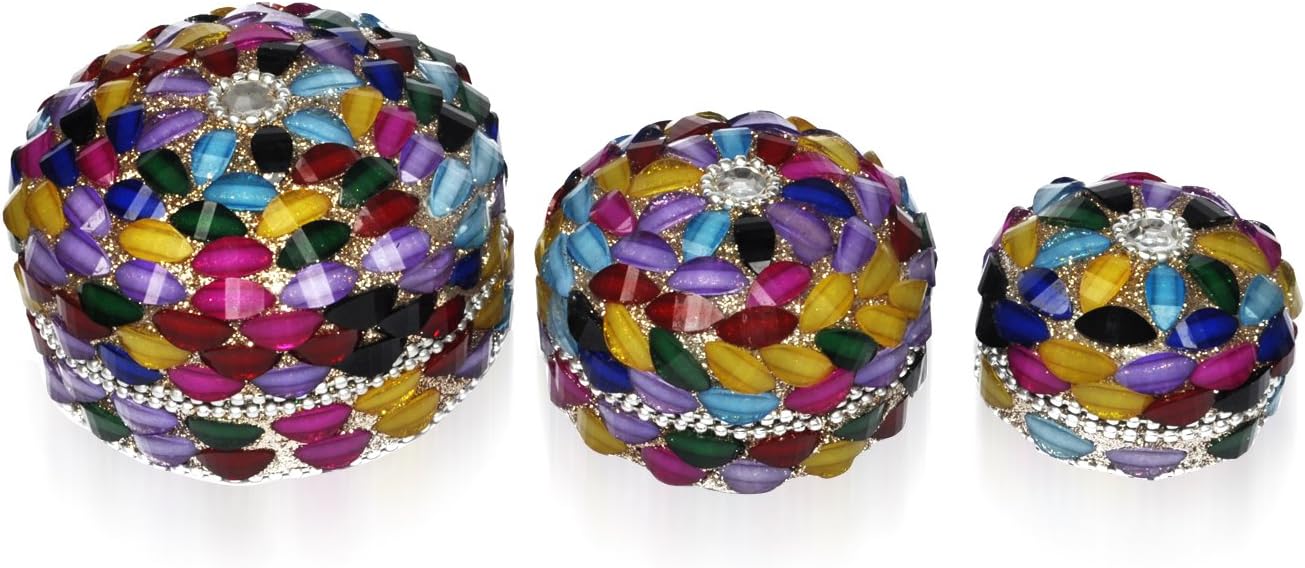 Rudra Set of 3, Handmade Indian Jewelry Box/Trinket Box - Aluminium & Multi Stone Stued Box