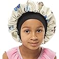 SENGTERM Kids Satin Bonnet Double Layer Wide Elastic Band Sleep Cap Hair Bonnet Silky Night Cap for Toddler Child