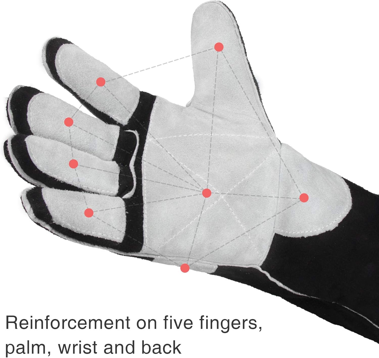 YESWELDER 16 Inches, 932℉, Leather Forge MIG Welding Gloves, with Kevlar Stitching Heat/Fire Resistant, Palm Reinforcements, Black-Gray - - 
