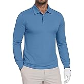 DOWMQ Mens Long Sleeve Polo Shirts Lightweight Quick Dry Golf Shirts Sun Protection Casual Collard Shirt Button Polo Tee