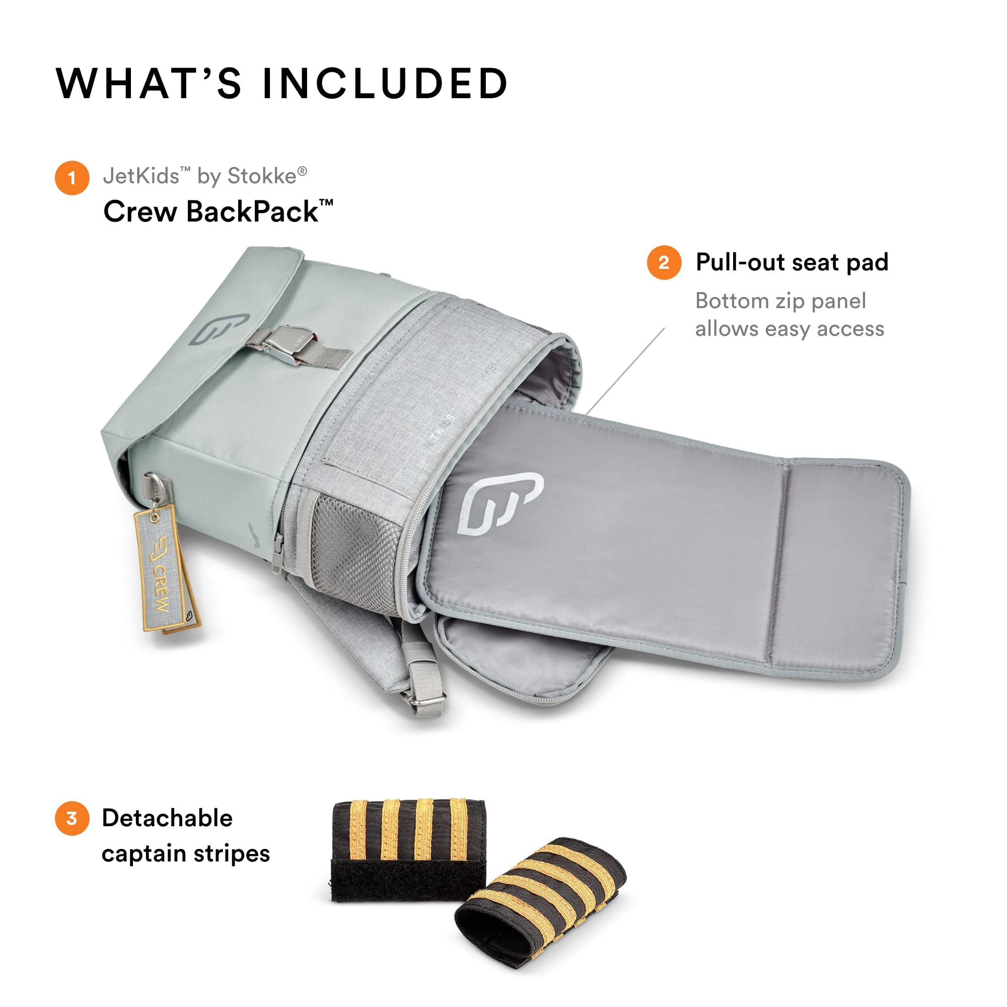 Stokke JetKids BackPack, Green Aurora - Expandable Design for Kids 2-7 Years Old - Easy-to-Clean, Water Repellent Fabric - Includes Pull-Out Seat Pad, Name Tag & Detachable Captain Stripes