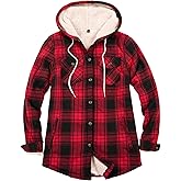 ThCreasa Womens Sherpa Lined Plaid Hooded Flannel Jacket with Hand Pockets Button Down Shirt Jackets
