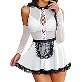 Avidlove Maid Lingerie for Women Sexy Halloween Costumes with Sheer Gloves Contrast Lace Cosplay Outfit