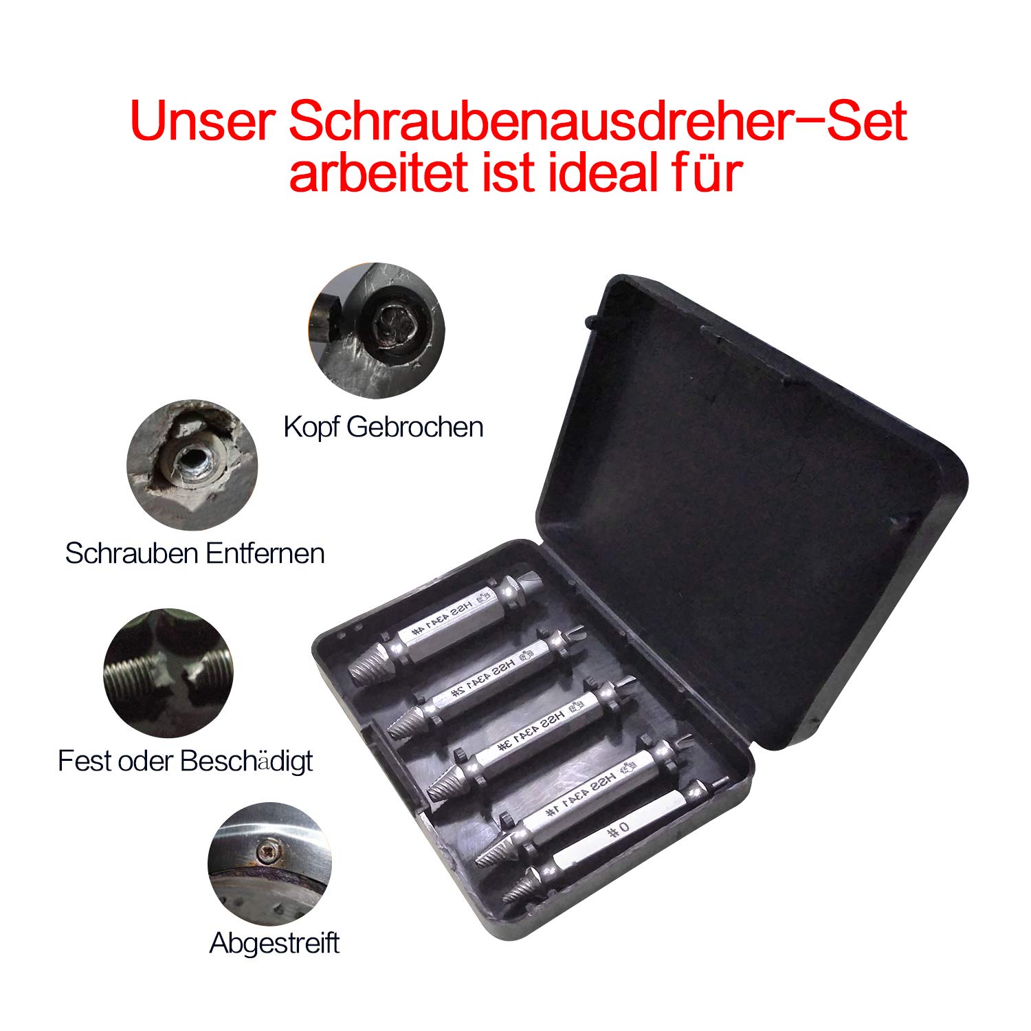 Set Di Estrattivo Per Bulloni A Flauto A Spirale Da 5pc  14mm 18mm Easy Out Screw Extractor - Foto 3