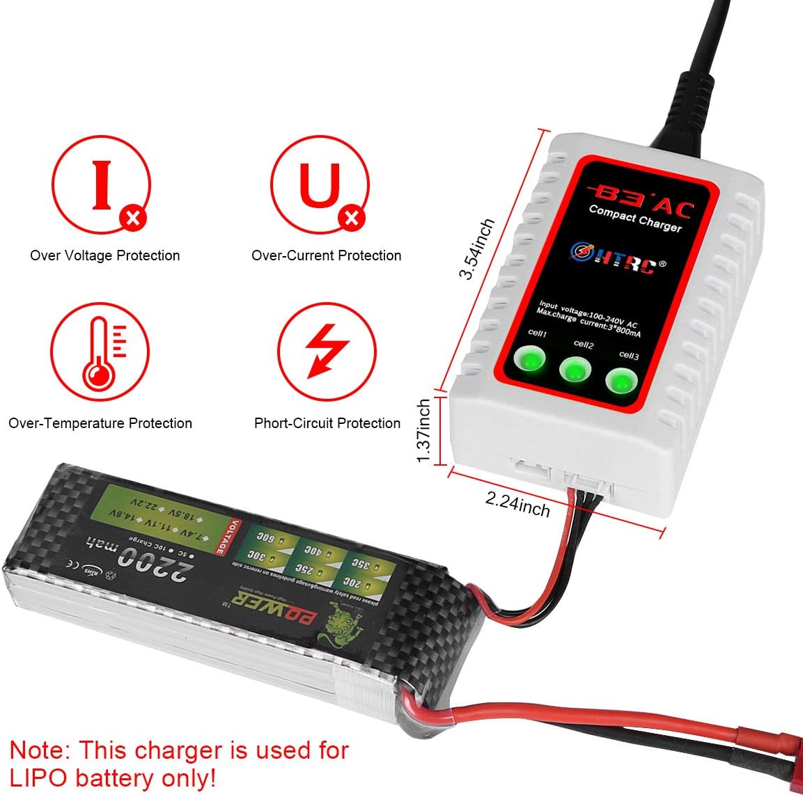 HTRC LiPo Charger 2S-3S Balance Battery Charger 7.4-11.1V RC B3AC Pro Compact Charger(White): Toys & Games