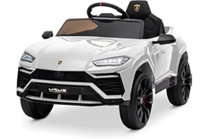 Kidzone Ride On Car 12V Lamborghini Urus Kids Electric Vehicle Toy w/Parent Remote Control, Horn, Radio, Port, AUX, Spring Suspension, Opening Door, LED Light - White