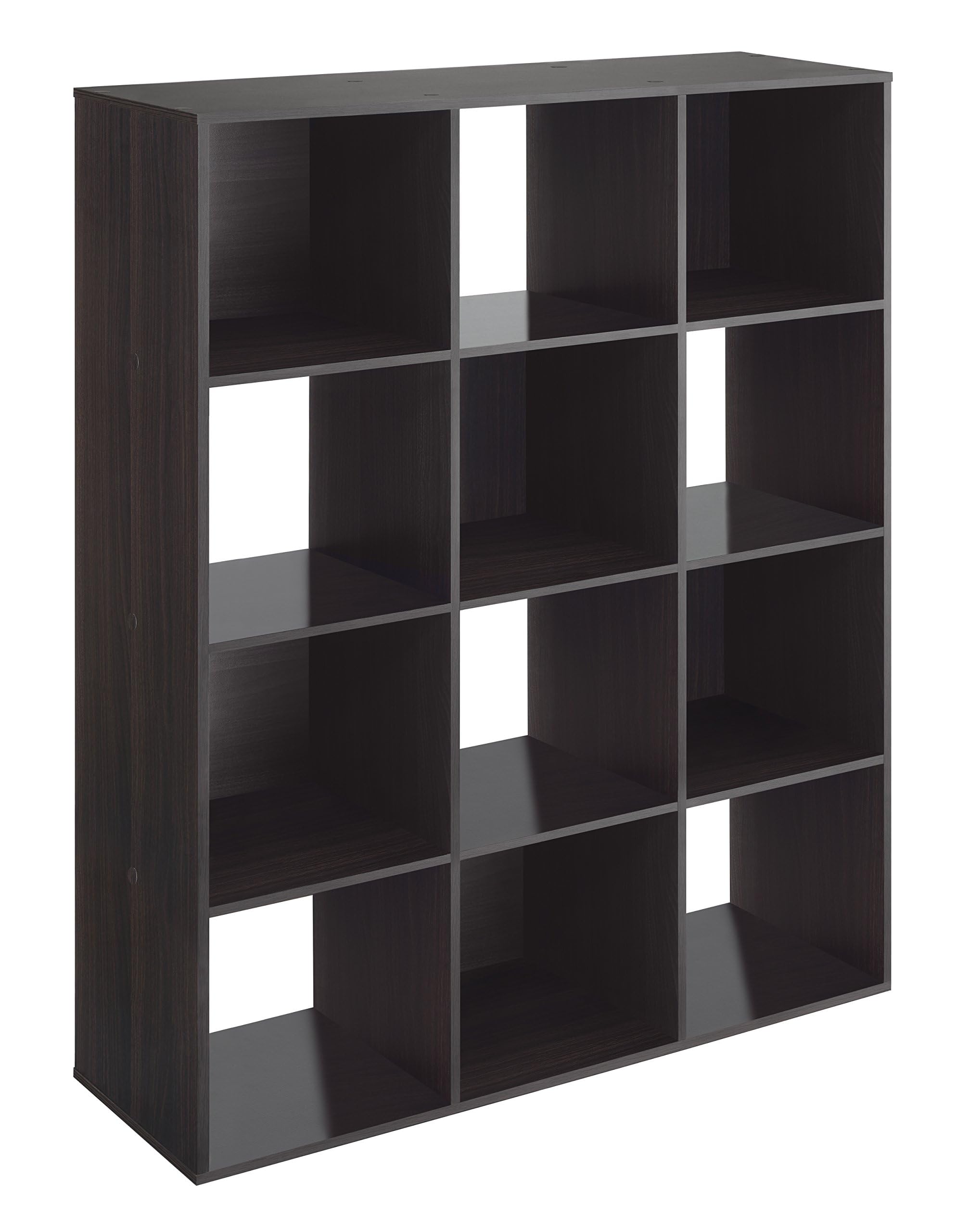 Photo 1 of Whitmor 12 Cube Bookcase, 4 Tier Stackable MDF Bookself, Open Storage Display Organizer, Storage Cabinet for Living Room, Bedroom, Home, Office, 35.1" L x 11.7" W x 47.5" H, Black