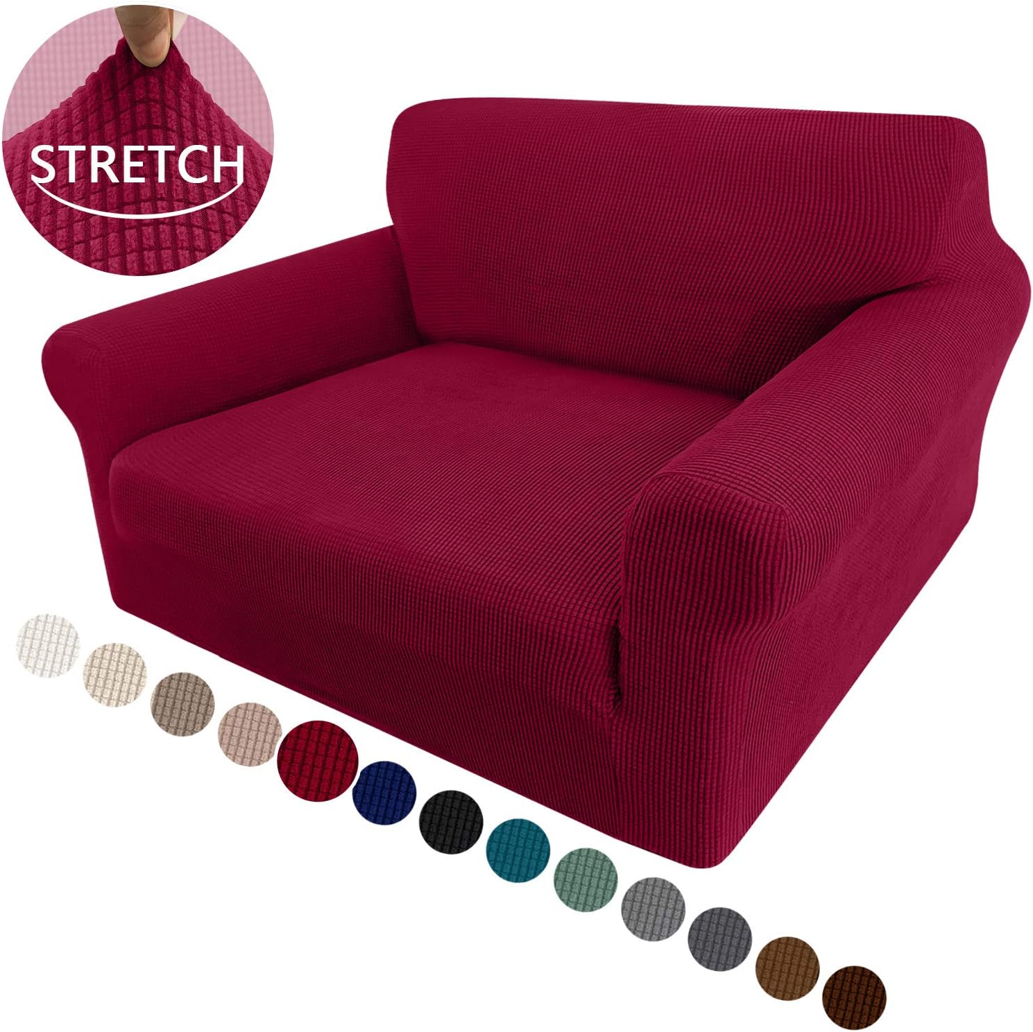 Granbest High Stretch Armchair Covers Super Soft Chair Covers for Living Room Jacquard Sofa Cover for Dogs Non Slip Chair Slipcover with Arms Furniture Protector (1 Seater