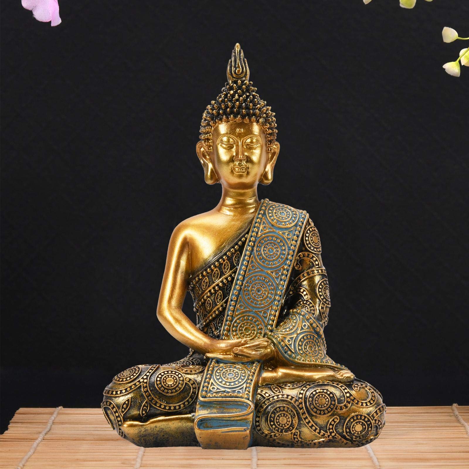 Goodeco Meditating Thai Buddha Ornament figurine,Zen Garden buddha Statue sculpture-Indoor/Outdoor Decor for Home,Garden,Patio,Deck,Porch Yard Art Decoration gifts,polyresin,20cm(Gold)