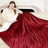 VELLUBAM Electric Heated Throw Blanket 50" x 60" - Soft Flannel Sherpa Electric Heated Blanket with 5 Heating Levels & 4 Hours Auto Off, Heating Blanket as a Gift for Grandma, Machine Washable (Red)