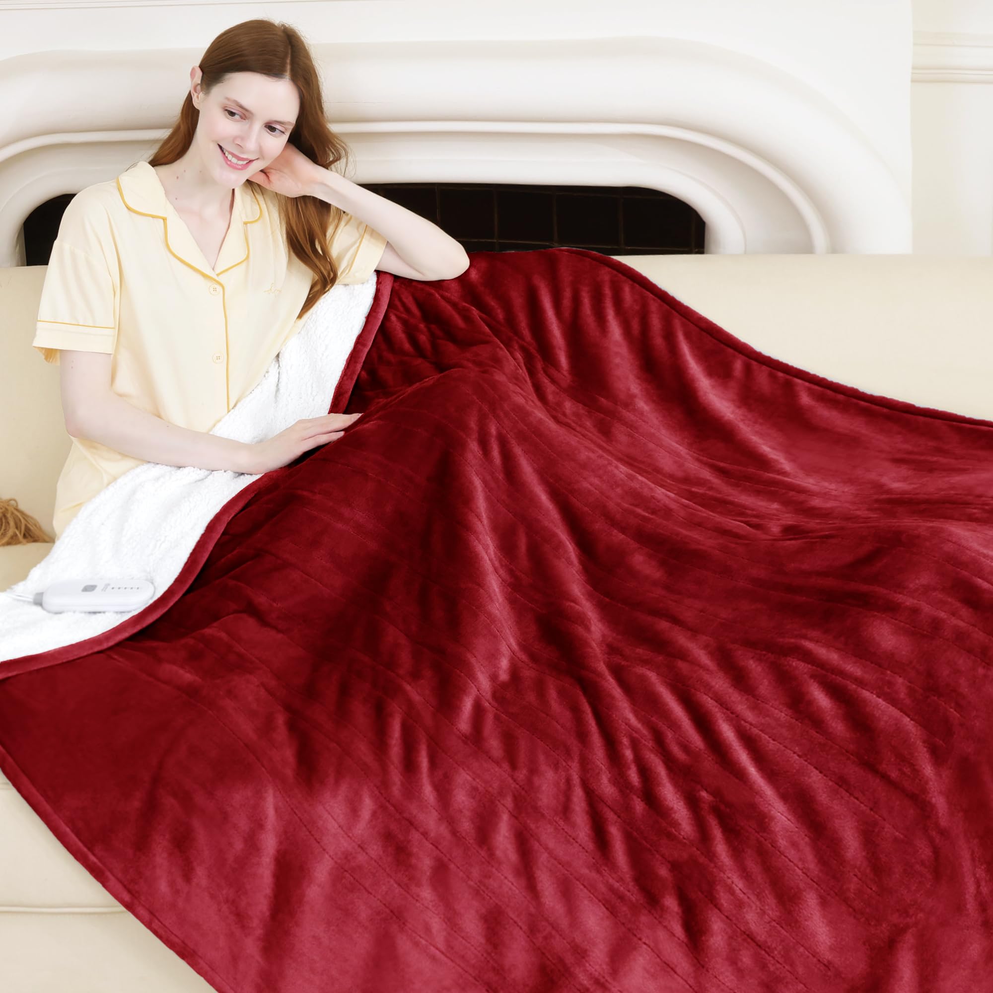 Photo 1 of **HEATED FUNCTION DOES NOT WORK*** VELLUBAM Electric Heated Throw Blanket 50" x 60" - Soft Flannel Sherpa Electric Heated Blanket with 5 Heating Levels & 4 Hours Auto Off, Heating Blanket as a Gift for Grandma, Machine Washable (Red)