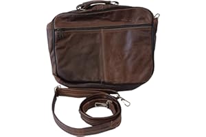 Handcrafted Cowhide Leather Briefcase for Laptops and Tablets up to 13 Inches, Brown, with Adjustable Strap and Three Externa