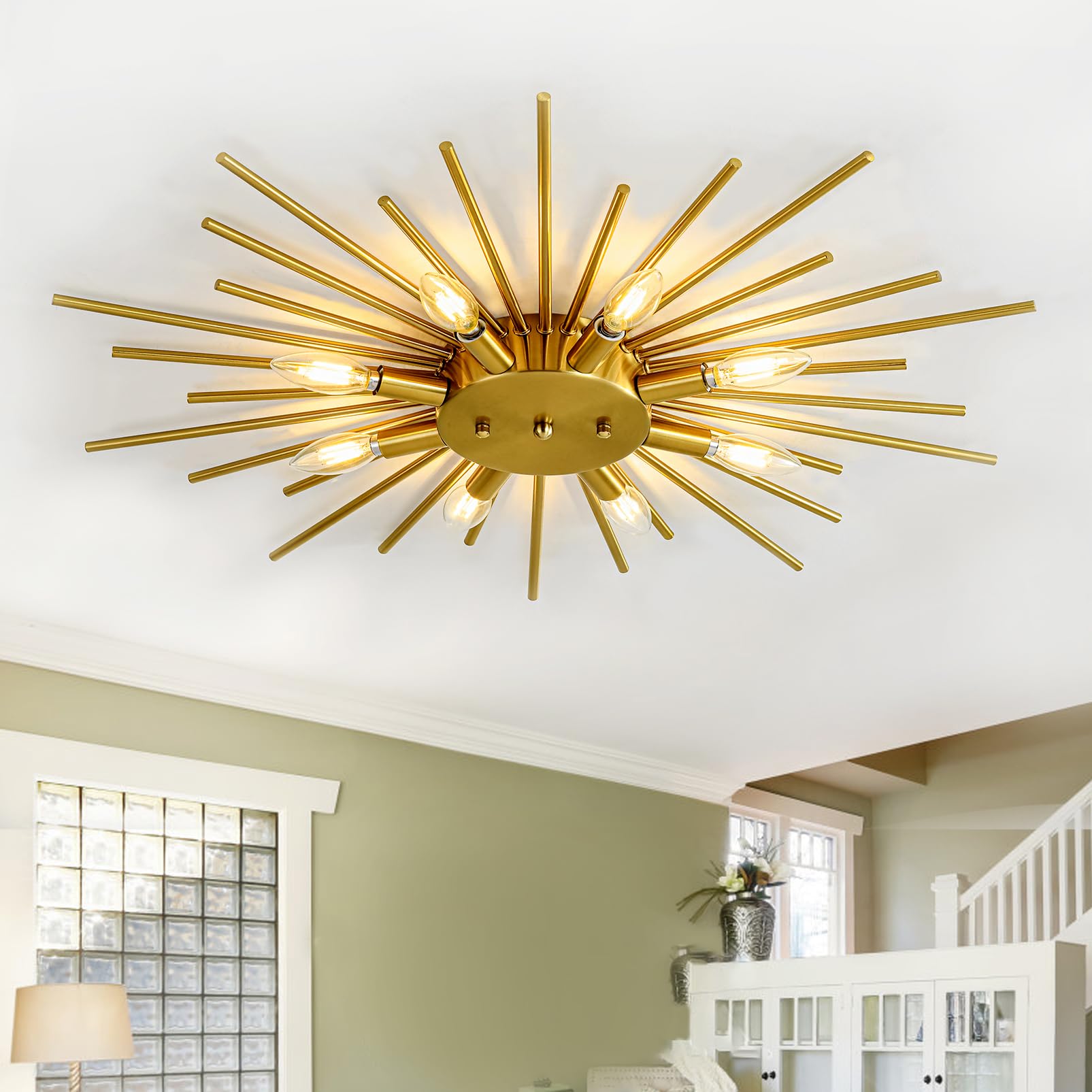 Minyuco Flush Mount Ceiling Light - Modern Mid Century Semi-Flush Gold ...