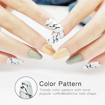 False Nails Coffin Shape With Designs 24 Pieces Full Cover Ballerina
