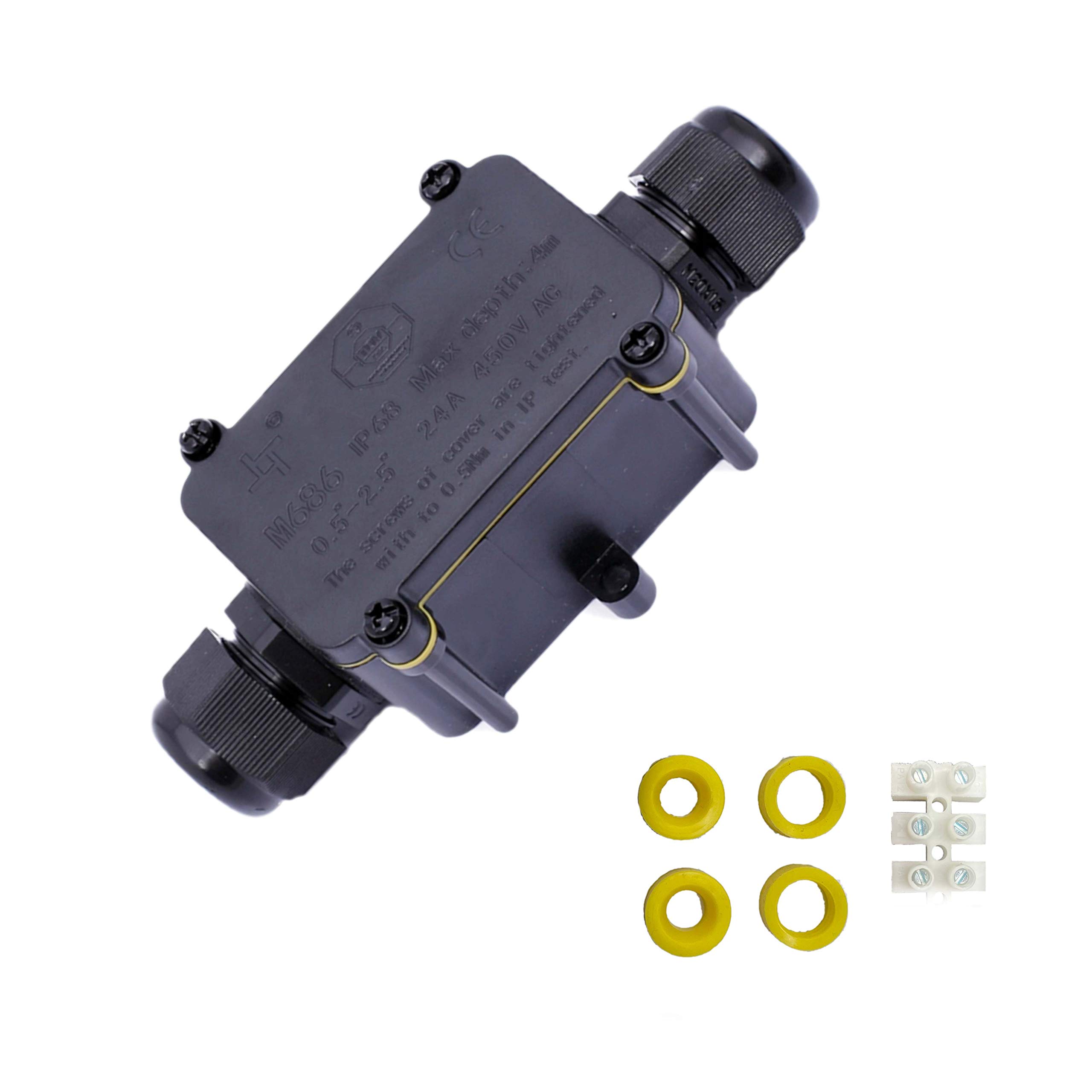 KJH-T Waterproof Junction Box,IP68 Outdoor Cable Connectors with M20 Gland Wire Connector, External Electrical Inline Junction Box for 4-15mm Diameter Cable (2-Way)