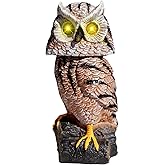Owlsome Solar Tiger Owl with Flashing Eyes, Rotating Head, Hoot Sound, Motion Detector and Silent Mode, Plastic Owl Garden Sculpture, Garden Decoration