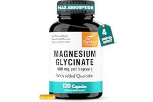 SANDHU'S Magnesium Glycinate 400mg High Absorption Capsules with Quercetin | Quality Sleep, Relaxation & Muscle Health Supplement for Women and Men | Chelated Magnesium 120 Count (Pack of 1) | Easy to Swallow