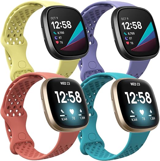 Amazon.com: OMEE Bandas compatibles con Fitbit Sense/Versa 3 Smartwatch, 4  unidades de correa de reloj deportiva transpirable impermeable de repuesto  para mujeres y hombres, grande
