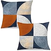 Boho Navy Blue Terracotta Gold Pillow Covers 18x18 Set of 2, Abstract Modern Terracotta Circles Decorative Pillow Covers for Bedroom Living Room, Textured Modern Home Decor, Boho Textured Room Decor