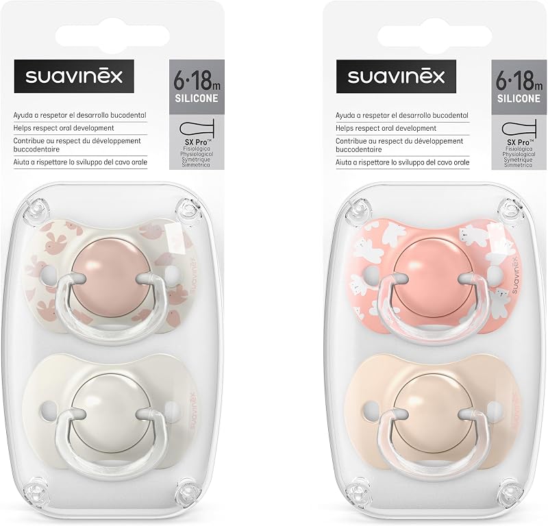 , Pack de 4 Chupetes para Bebés 6-18 Meses, con Tetina Fisiológica de Silicona SX Pro Simétrica, Plana y Flexible, Respeta el Desarrollo Bucodental, Birdies y Wild&Free, Rosa