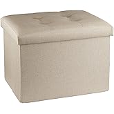 ALASDO Storage Ottoman Footrest Stool Small Ottoman with Storage Foldable Ottoman Foot Rest Footstool Bench for Living Room 17x13x13inches Beige