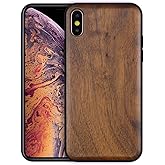 Amnirk Wood case for iPhone X/Xs - Real Natural Rosewood,- Slim Shockproof Hybrid Wooden Cover for iPhone X/Xs (Walnut)