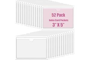 XIOYIDUN 52 Pack Adhesive Pockets 3x5 Inch Labels for Storage Bins Clear Plastic Index Card Holder, Label Holder with Top Open for Loading Tote Labels for Organizing Bins Box Drawer