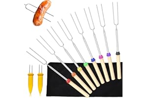 Roasting Sticks 8 Pack & 2 Corn Holders & Storage Bag, Hianjoo Stainless Steel Marshmallow Forks 81CM Telescoping Smores Kit for Fire Pit Skewers Camping Essentials Cooking BBQ Campfire Bonfire Grill