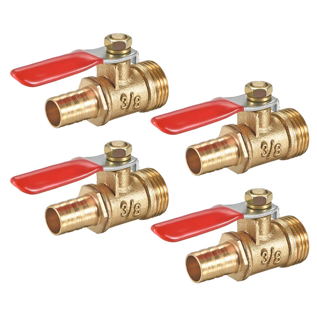 uxcell Brass Air Ball Valve Shut-off Switch G3/8 Male to 3/8" Hose Barb Pipe Tubing Fitting Coupler 180 Degree Operation Handle 4Pcs
