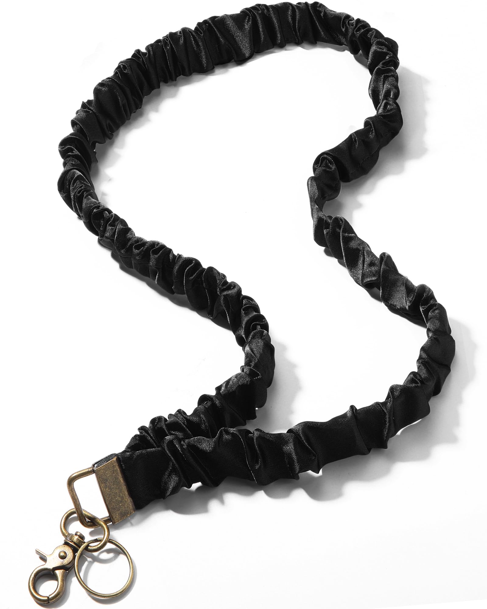 Photo 1 of Geyoga Teacher Scrunchie Lanyards for ID Badges Keys Cute Neck Stretchy Lanyards Retractable Keychain Holder for Women Ladies (Black)