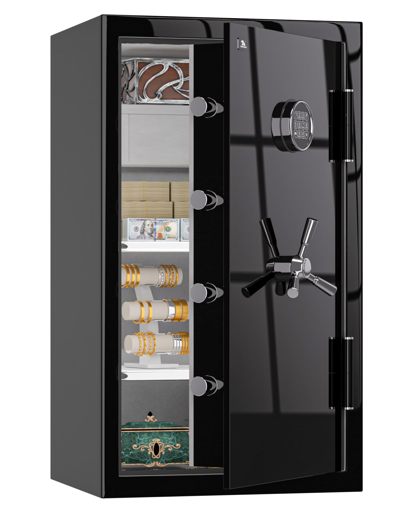 Photo 1 of ***DOOR HAS ISSUES FUNCTIONING*** TIGERKING 8.78 Cu Ft Large Fireproof Safe for Home, Waterproof Floor Security Jewelry Safe with Digital Lock, Heavy Duty Steel Cabinet Safes with Drawer and Adjustable Shelves for Valuables